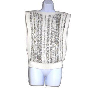 VTG Womens Wool Blend Sweater Vest Striped Knit Preppy Sleeveless Top Sz Medium